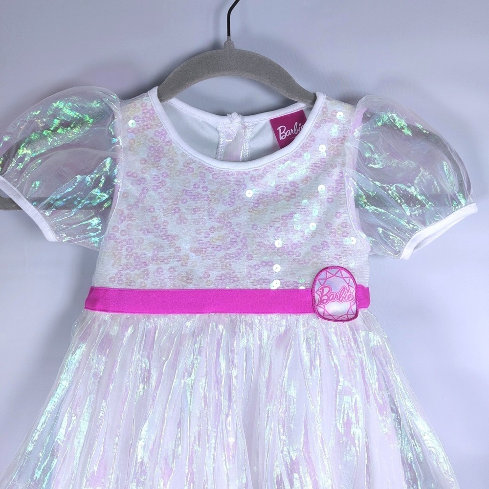 Barbie Toddler Dress Girls 2T White Iridescent Logo Sequins New Without‎ Tags - Picture 2 of 4